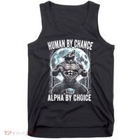Human By Chance Alpha By Choice Funny Wolf Tank Top thumb 0