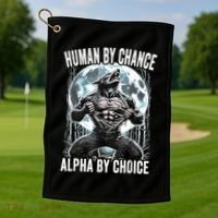 Human By Chance Alpha By Choice Funny Wolf Golf Towel thumb 1