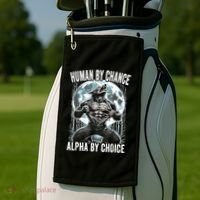 Human By Chance Alpha By Choice Funny Wolf Golf Towel thumb 2