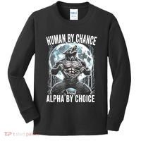 Human By Chance Alpha By Choice Funny Wolf Kids Long Sleeve Shirt thumb 0