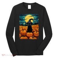 Halloween Black Cat Van Gogh Witch Kawaii Pumpkin Long Sleeve Shirt thumb 0