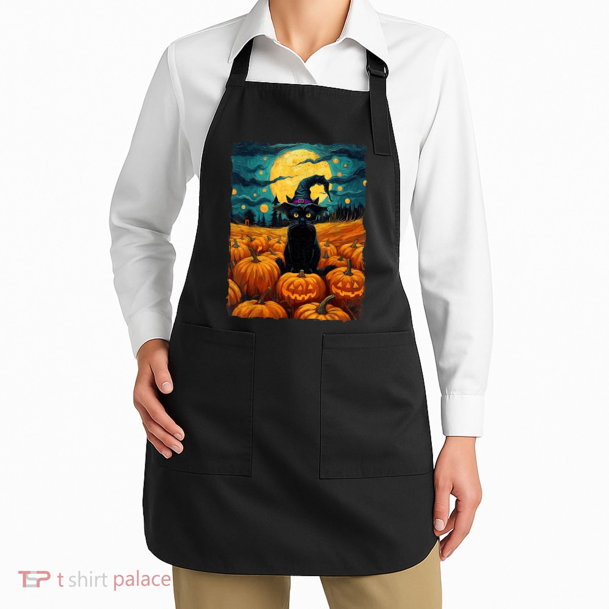 Halloween Black Cat Van Gogh Witch Kawaii Pumpkin Apron