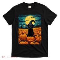 Halloween Black Cat Van Gogh Witch Kawaii Pumpkin T-Shirt thumb 0