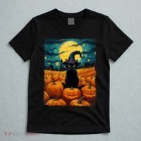 Halloween Black Cat Van Gogh Witch Kawaii Pumpkin T-Shirt thumb 5