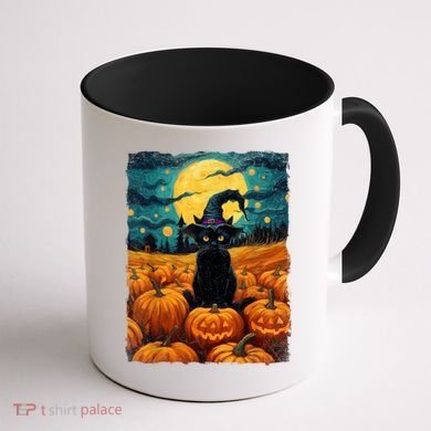 Halloween Black Cat Van Gogh Witch Kawaii Pumpkin Coffee Mug back