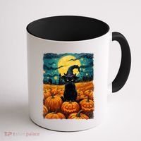 Halloween Black Cat Van Gogh Witch Kawaii Pumpkin Coffee Mug thumb 1