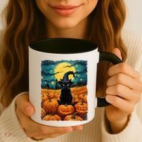 Halloween Black Cat Van Gogh Witch Kawaii Pumpkin Coffee Mug thumb 3