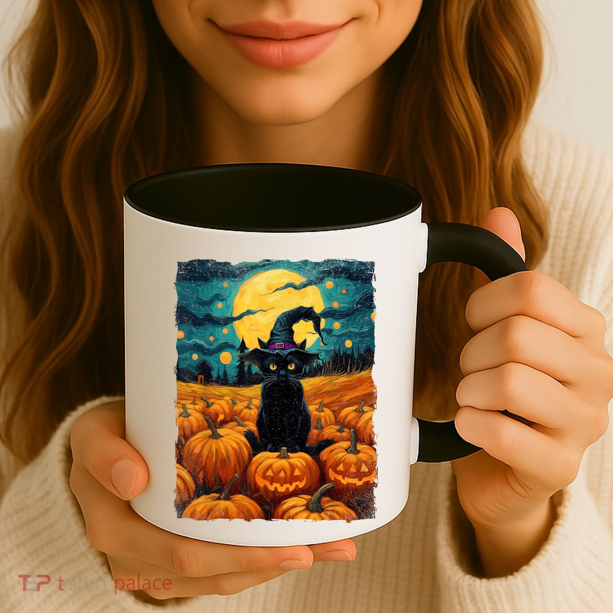 Halloween Black Cat Van Gogh Witch Kawaii Pumpkin Coffee Mug