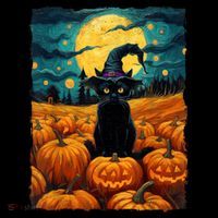 Halloween Black Cat Van Gogh Witch Kawaii Pumpkin Coffee Mug thumb 5