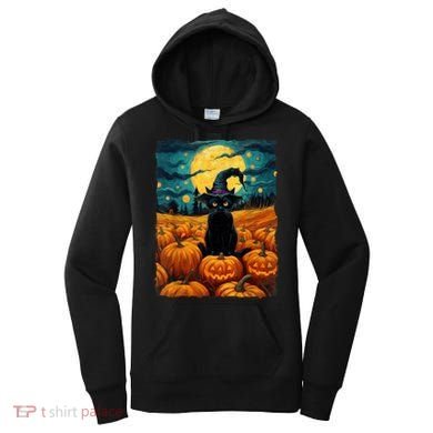 Halloween Black Cat Van Gogh Witch Kawaii Pumpkin Women's Hoodie