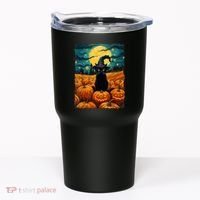 Halloween Black Cat Van Gogh Witch Kawaii Pumpkin Tumbler thumb 0