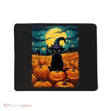 Halloween Black Cat Van Gogh Witch Kawaii Pumpkin Mousepad