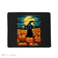 Halloween Black Cat Van Gogh Witch Kawaii Pumpkin Mousepad thumb 0