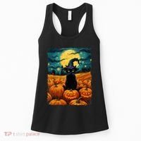 Halloween Black Cat Van Gogh Witch Kawaii Pumpkin Women's Tank Top thumb 0