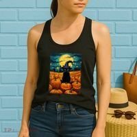 Halloween Black Cat Van Gogh Witch Kawaii Pumpkin Women's Tank Top thumb 2