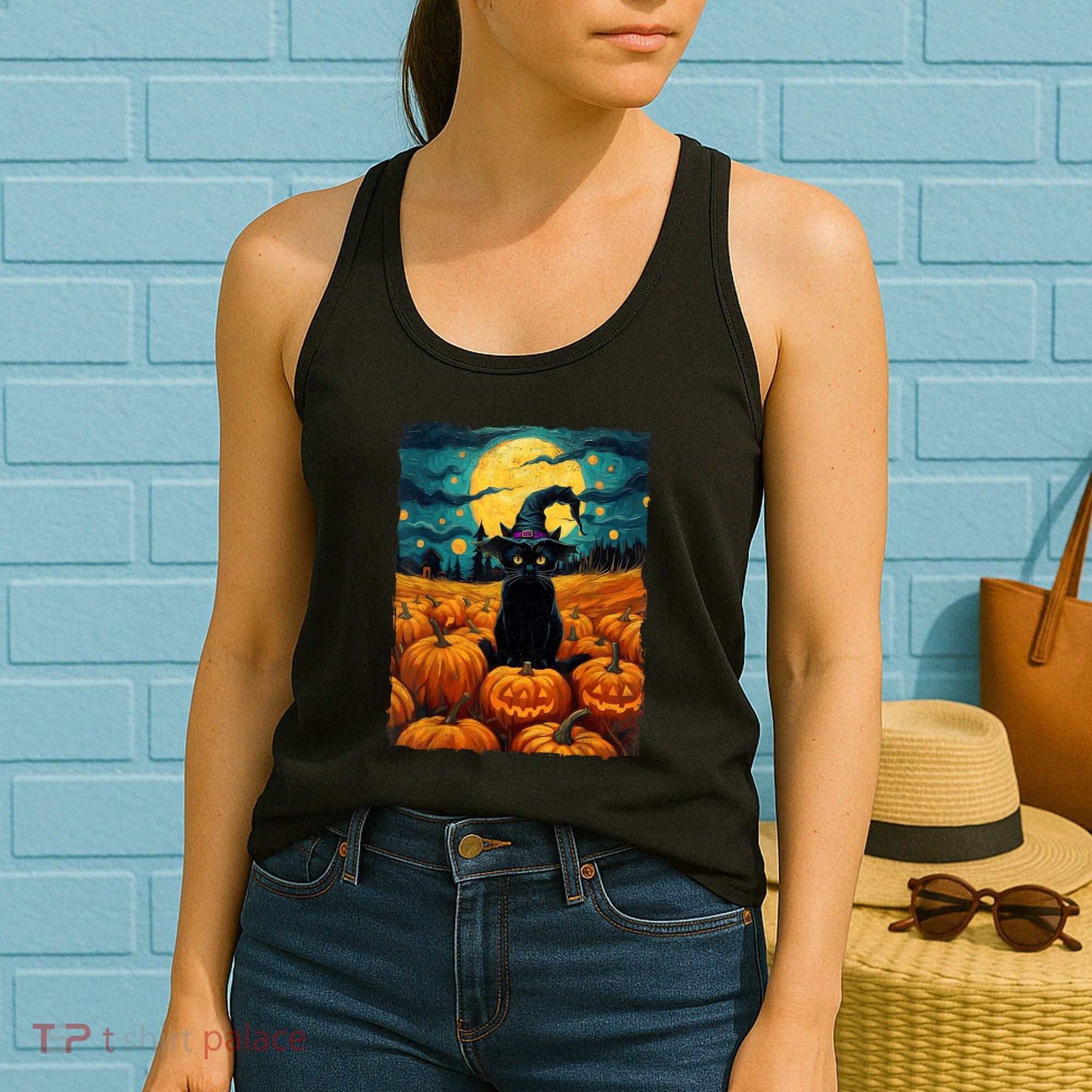 Halloween Black Cat Van Gogh Witch Kawaii Pumpkin Women's Tank Top