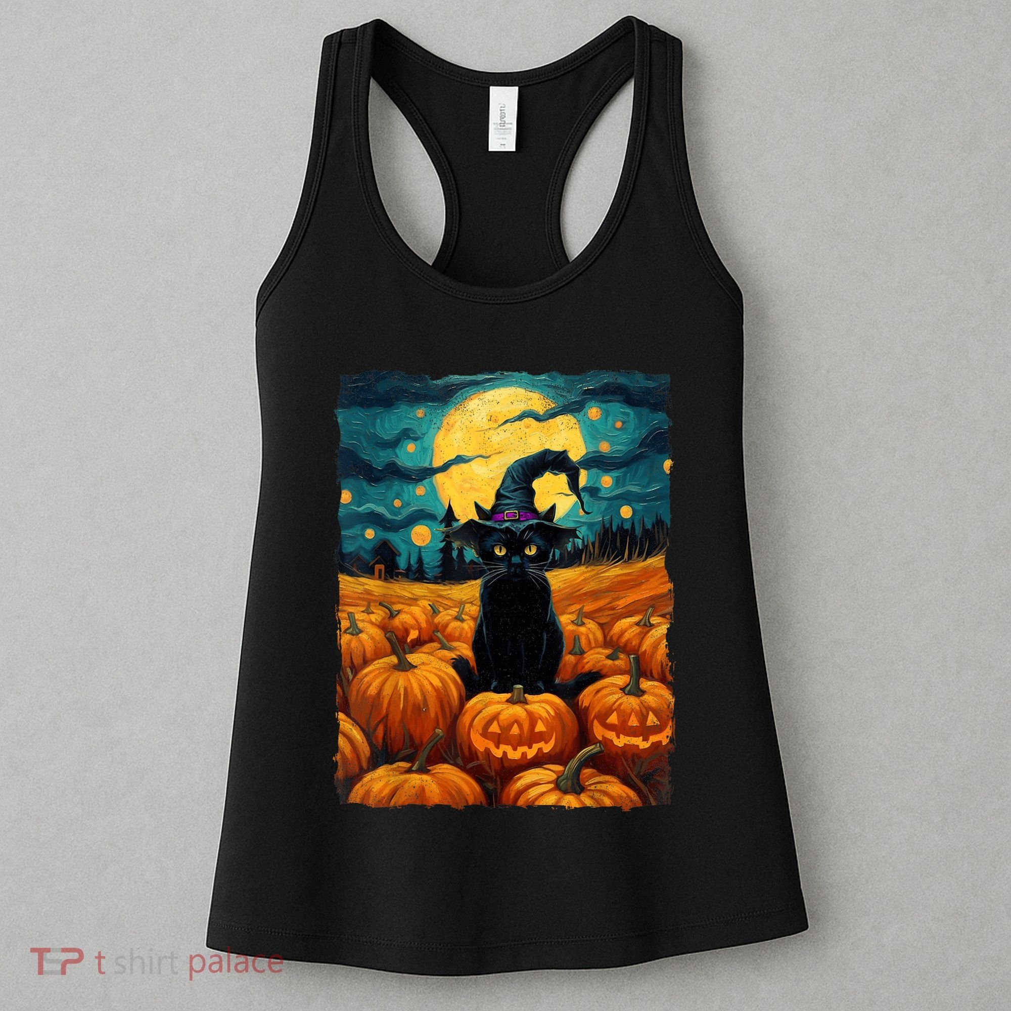 Halloween Black Cat Van Gogh Witch Kawaii Pumpkin Women's Tank Top