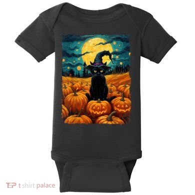 Halloween Black Cat Van Gogh Witch Kawaii Pumpkin Baby Bodysuit
