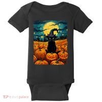 Halloween Black Cat Van Gogh Witch Kawaii Pumpkin Baby Bodysuit thumb 0