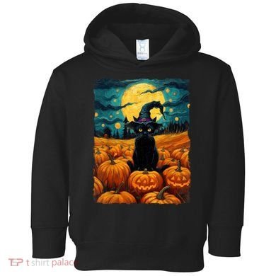 Halloween Black Cat Van Gogh Witch Kawaii Pumpkin Toddler Hoodie