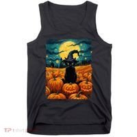 Halloween Black Cat Van Gogh Witch Kawaii Pumpkin Tank Top thumb 0