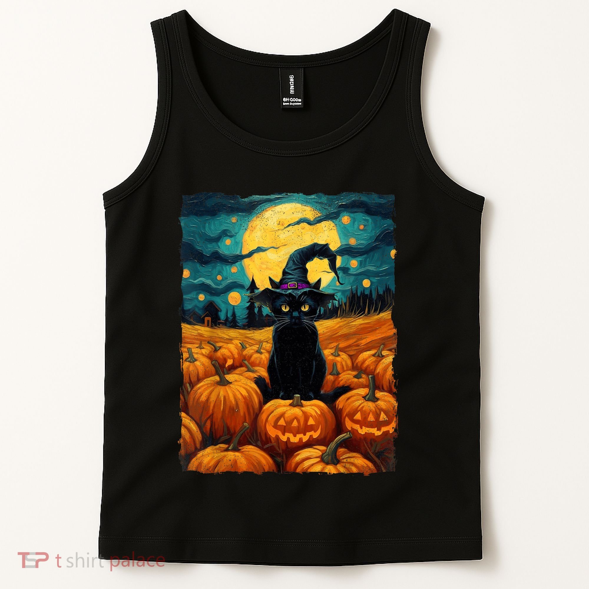 Halloween Black Cat Van Gogh Witch Kawaii Pumpkin Tank Top