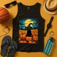 Halloween Black Cat Van Gogh Witch Kawaii Pumpkin Tank Top thumb 4