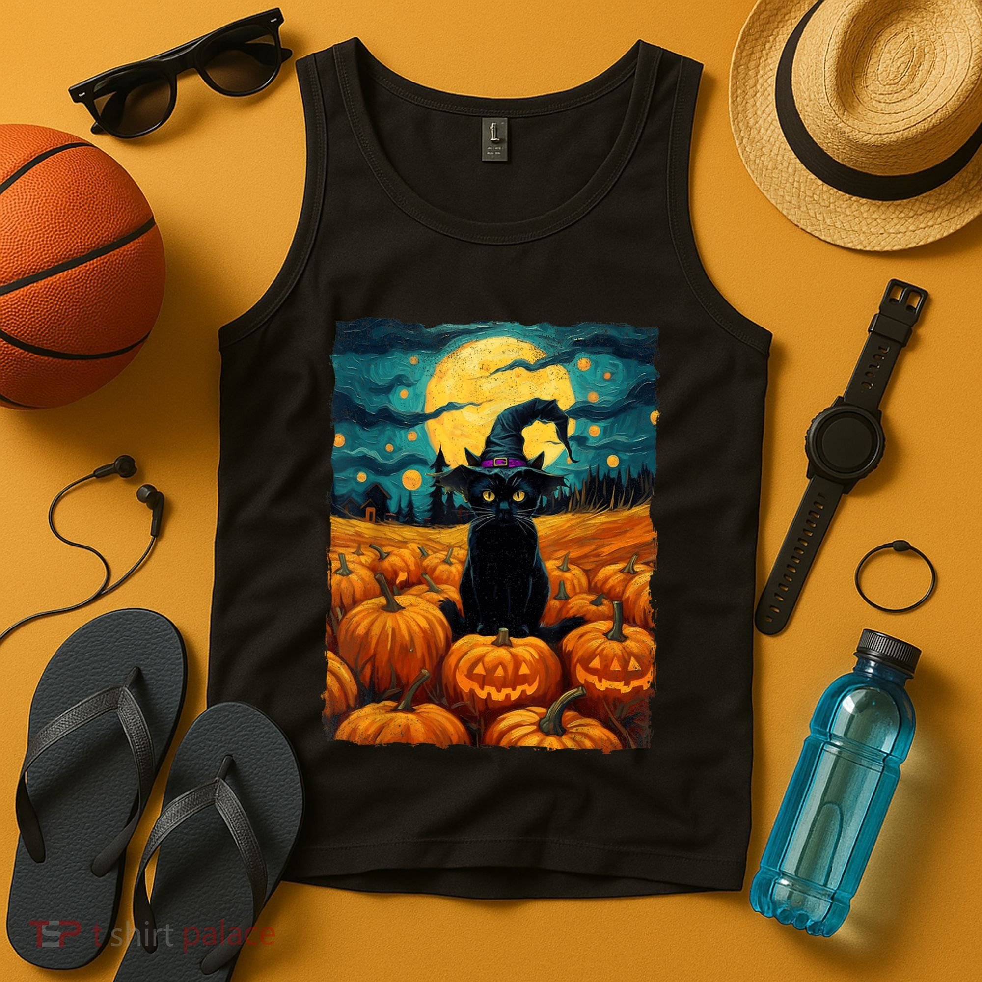 Halloween Black Cat Van Gogh Witch Kawaii Pumpkin Tank Top