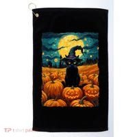 Halloween Black Cat Van Gogh Witch Kawaii Pumpkin Golf Towel thumb 0