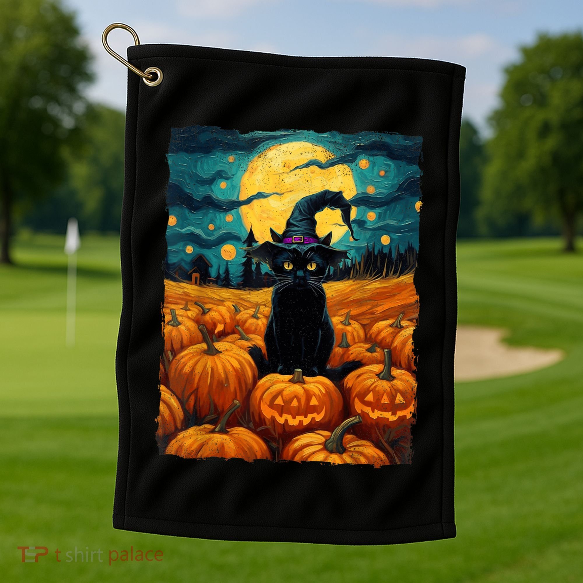 Halloween Black Cat Van Gogh Witch Kawaii Pumpkin Golf Towel