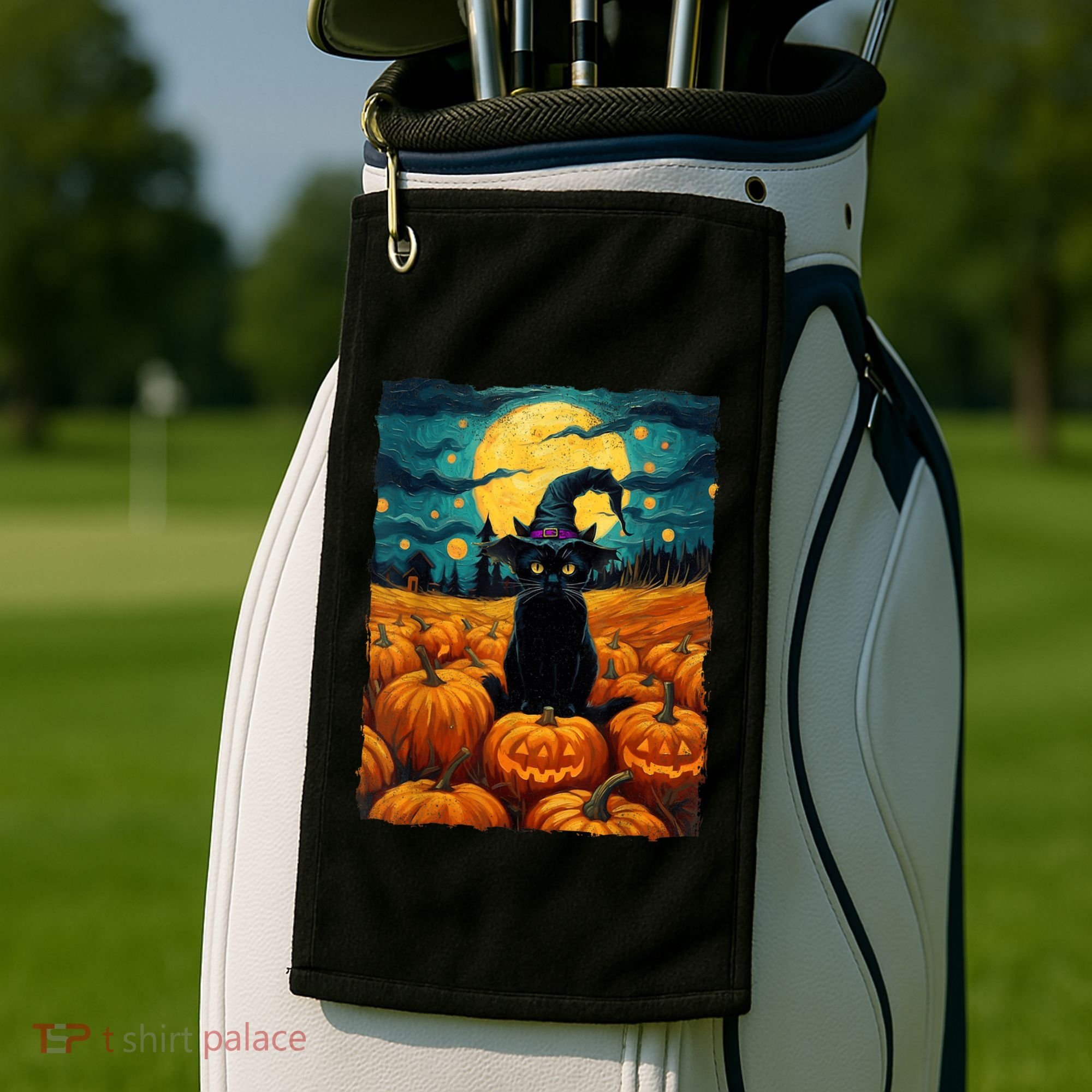 Halloween Black Cat Van Gogh Witch Kawaii Pumpkin Golf Towel