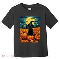 Halloween Black Cat Van Gogh Witch Kawaii Pumpkin Toddler T-Shirt thumb 0