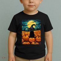 Halloween Black Cat Van Gogh Witch Kawaii Pumpkin Toddler T-Shirt thumb 2