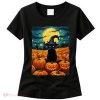 Halloween Black Cat Van Gogh Witch Kawaii Pumpkin Women's T-Shirt thumb 0