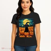 Halloween Black Cat Van Gogh Witch Kawaii Pumpkin Women's T-Shirt thumb 4