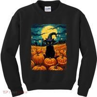 Halloween Black Cat Van Gogh Witch Kawaii Pumpkin Kids Sweatshirt thumb 0
