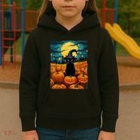 Halloween Black Cat Van Gogh Witch Kawaii Pumpkin Kids Hoodie thumb 3