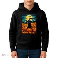 Halloween Black Cat Van Gogh Witch Kawaii Pumpkin Kids Hoodie thumb 4