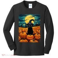 Halloween Black Cat Van Gogh Witch Kawaii Pumpkin Kids Long Sleeve Shirt thumb 0