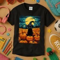 Halloween Black Cat Van Gogh Witch Kawaii Pumpkin Kids T-Shirt thumb 3