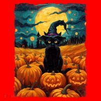 Halloween Black Cat Van Gogh Witch Kawaii Pumpkin Santa Hat thumb 1