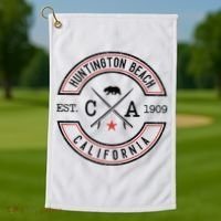 Huntington Beach California Ca Retro Surfer Golf Towel thumb 1