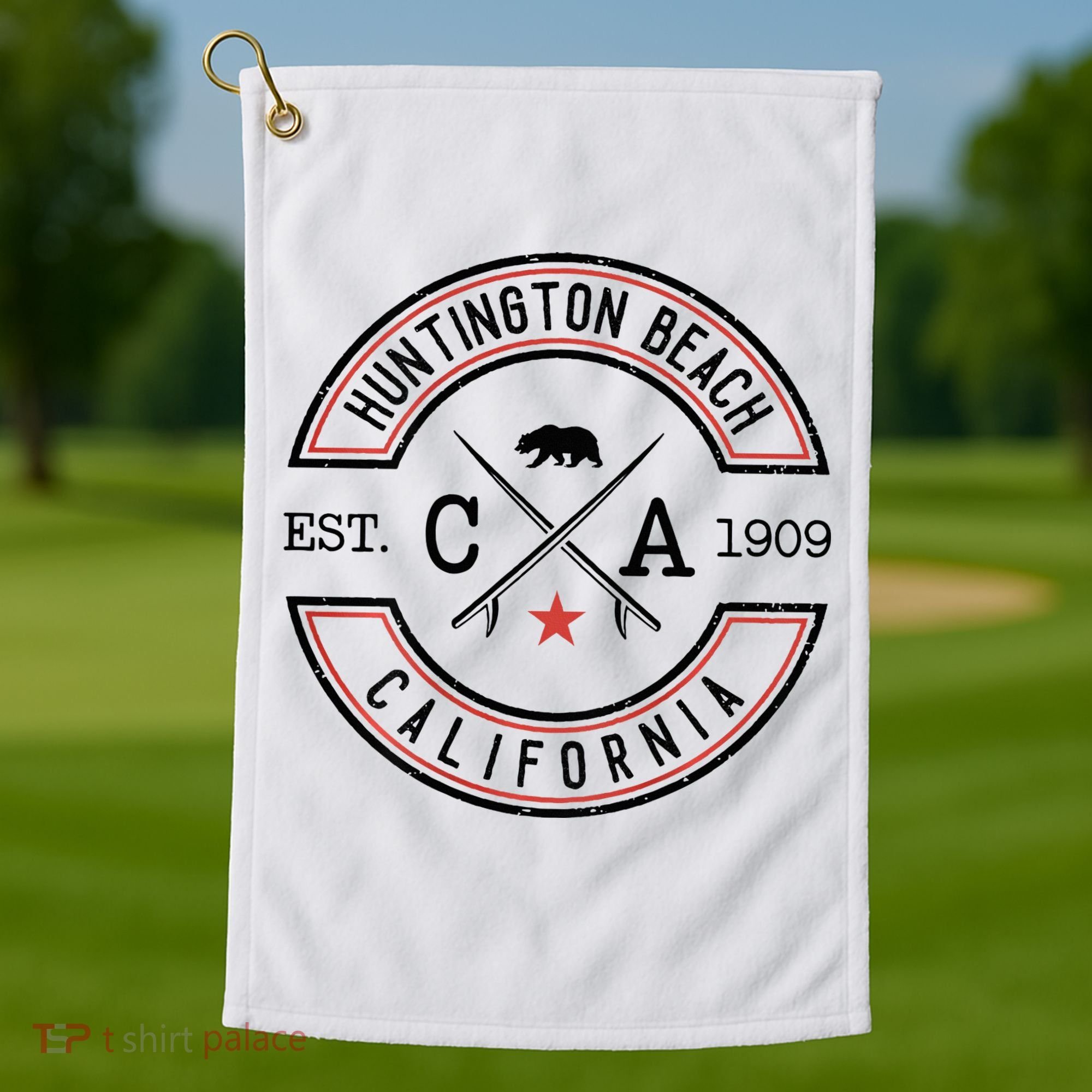 Huntington Beach California Ca Retro Surfer Golf Towel