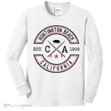 Huntington Beach California Ca Retro Surfer Kids Long Sleeve Shirt