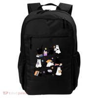 Halloween Bookish Cute Ghost Black Cat Reading Books Spooky Gift Backpack thumb 0
