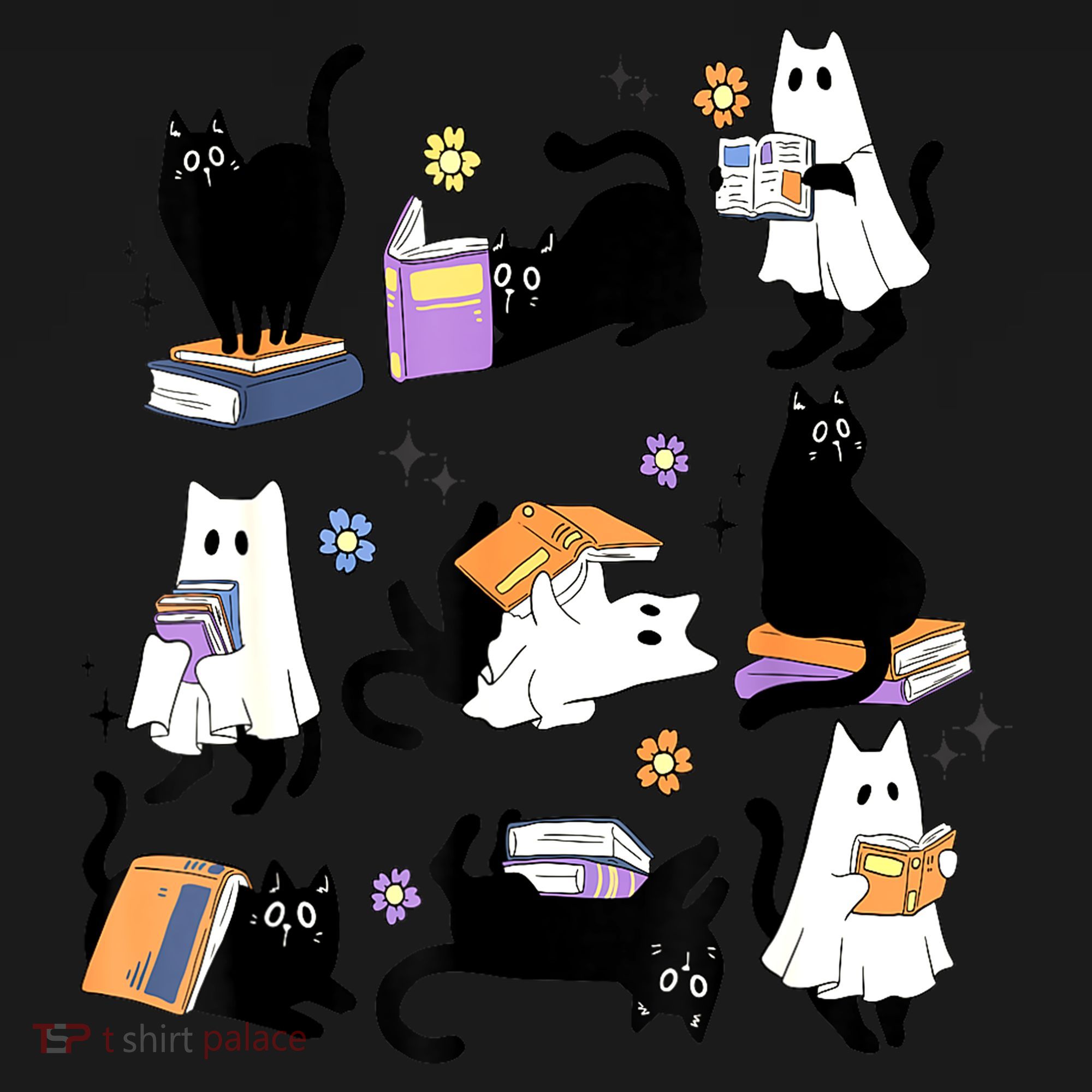 Halloween Bookish Cute Ghost Black Cat Reading Books Spooky Gift Bucket Hat