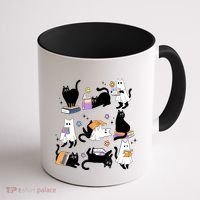 Halloween Bookish Cute Ghost Black Cat Reading Books Spooky Gift Coffee Mug thumb 1