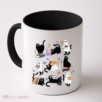 Halloween Bookish Cute Ghost Black Cat Reading Books Spooky Gift Coffee Mug thumb 0