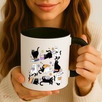 Halloween Bookish Cute Ghost Black Cat Reading Books Spooky Gift Coffee Mug thumb 3