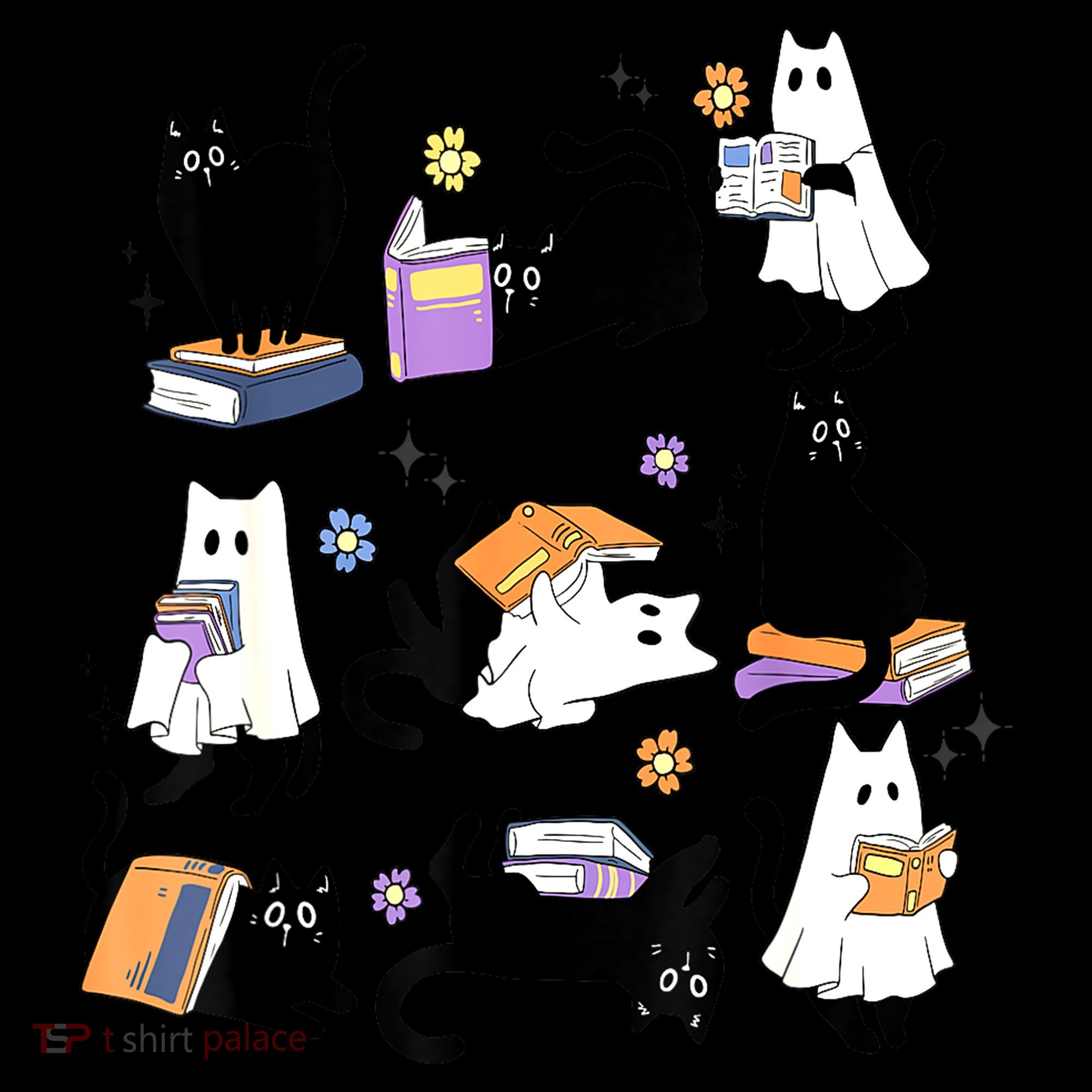 Halloween Bookish Cute Ghost Black Cat Reading Books Spooky Gift Coffee Mug